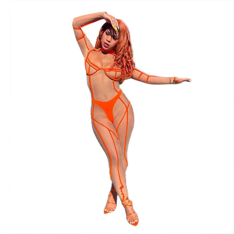 Women 2023 jumpsuits amp rompers Summer New Women's Fashion Mesh Splice Hollow Round Neck High Waist Tight Jumpsuit