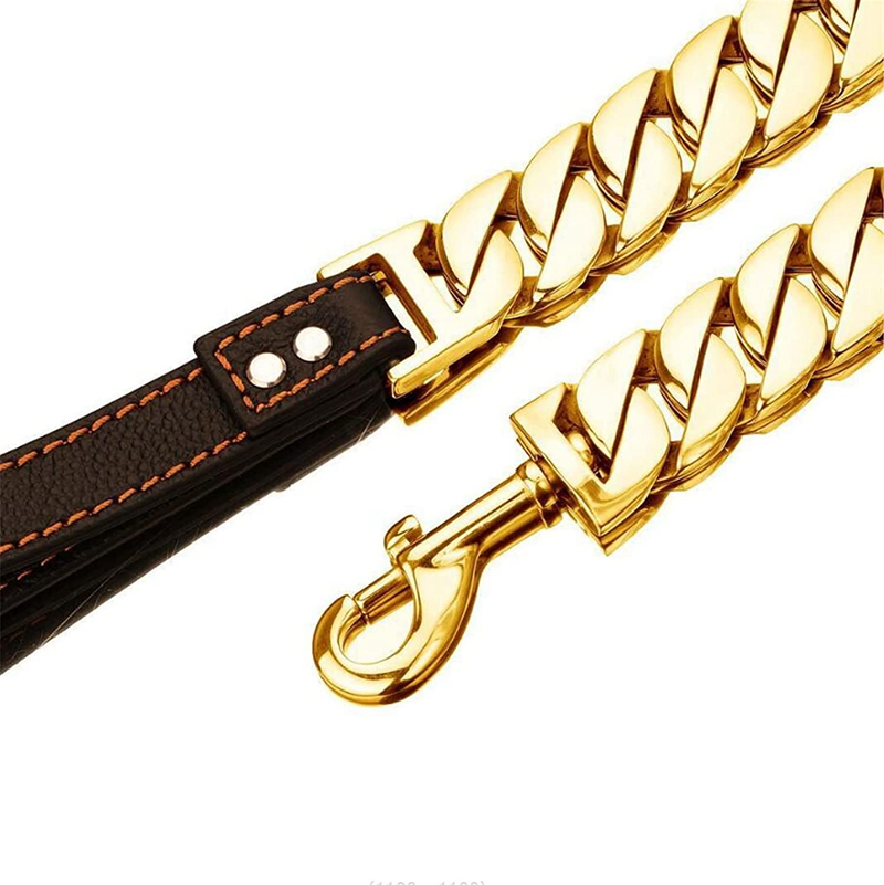 Dog Leashes Metal Chew Proof 14/19/32MM Heavy Duty Pet Leash Chain with Leather Padded Handle for Large Medium Small Dogs(Total Length of 2.4ft/3ft/4f