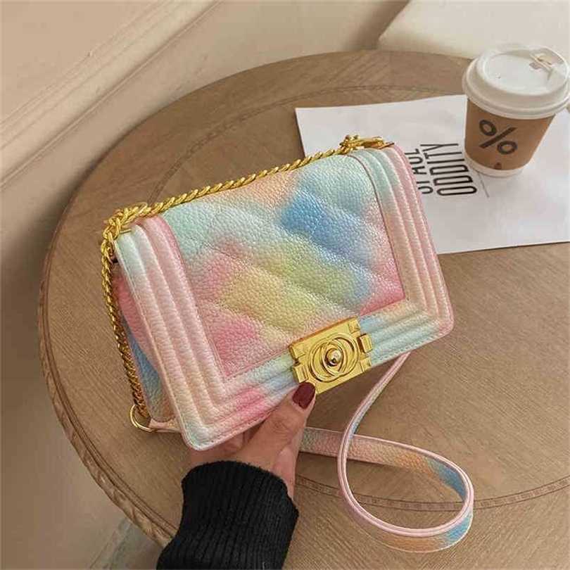

36% OFF Handbag High quality 2023 new bag Women's rainbow mini chain texture Shoulder Messenger, White8