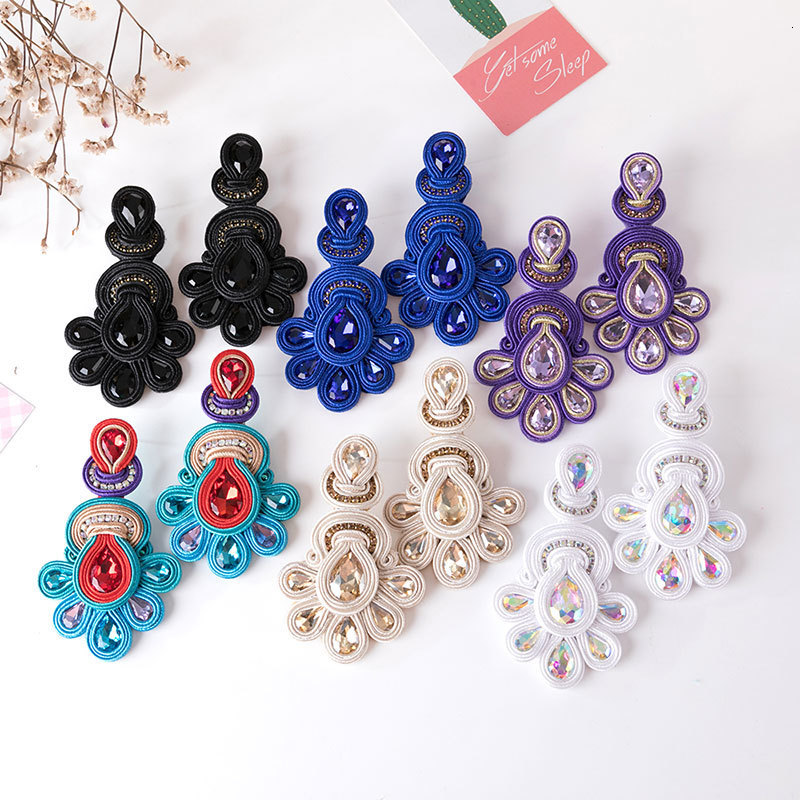 Dangle Chandelier KPACTA Fashion National Retro Earrings Female Big Earrings Soutache Handmade Crystal Pendant Earrings Party Gift Oorbellen 230209