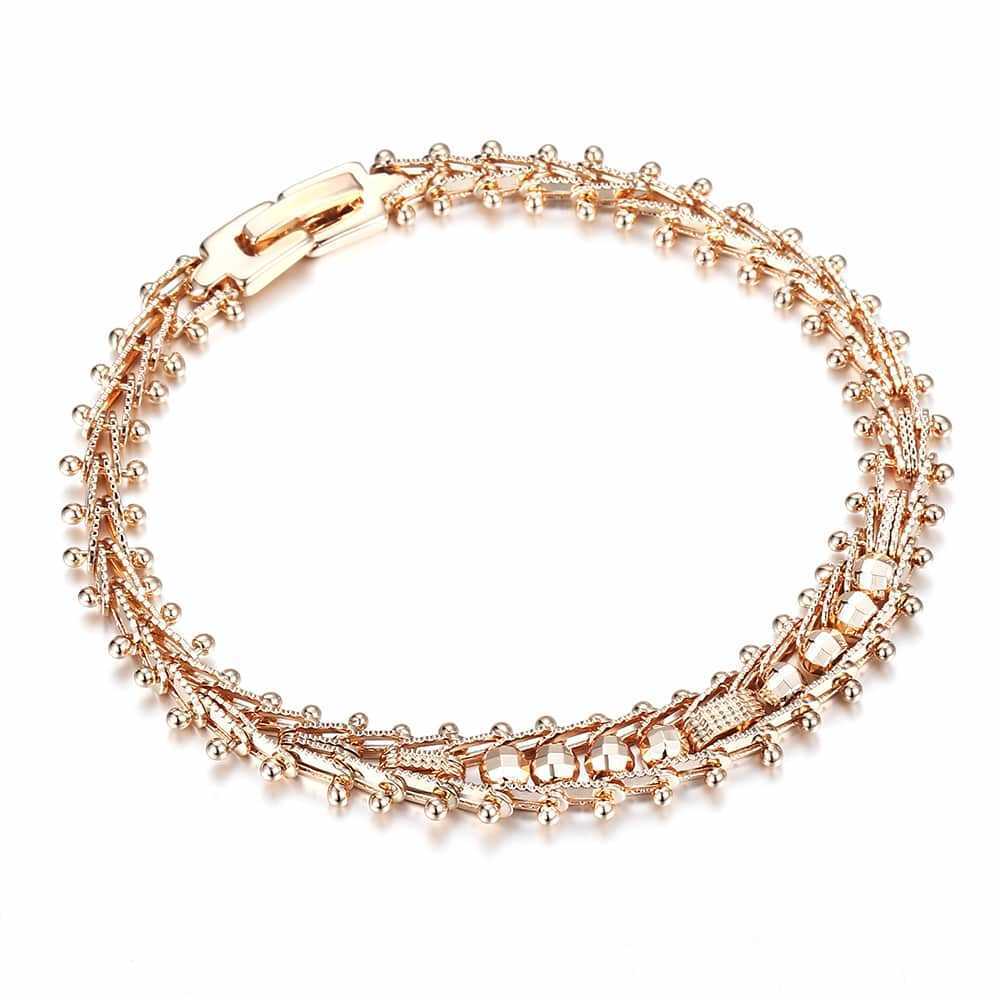 Link Chain Simple 585 Rose Gold Color Bracelet for Women Men Smooth Carved Beads Ball Chain Bangle Jewelry Dropshipping 7.5inch CB28 G230208