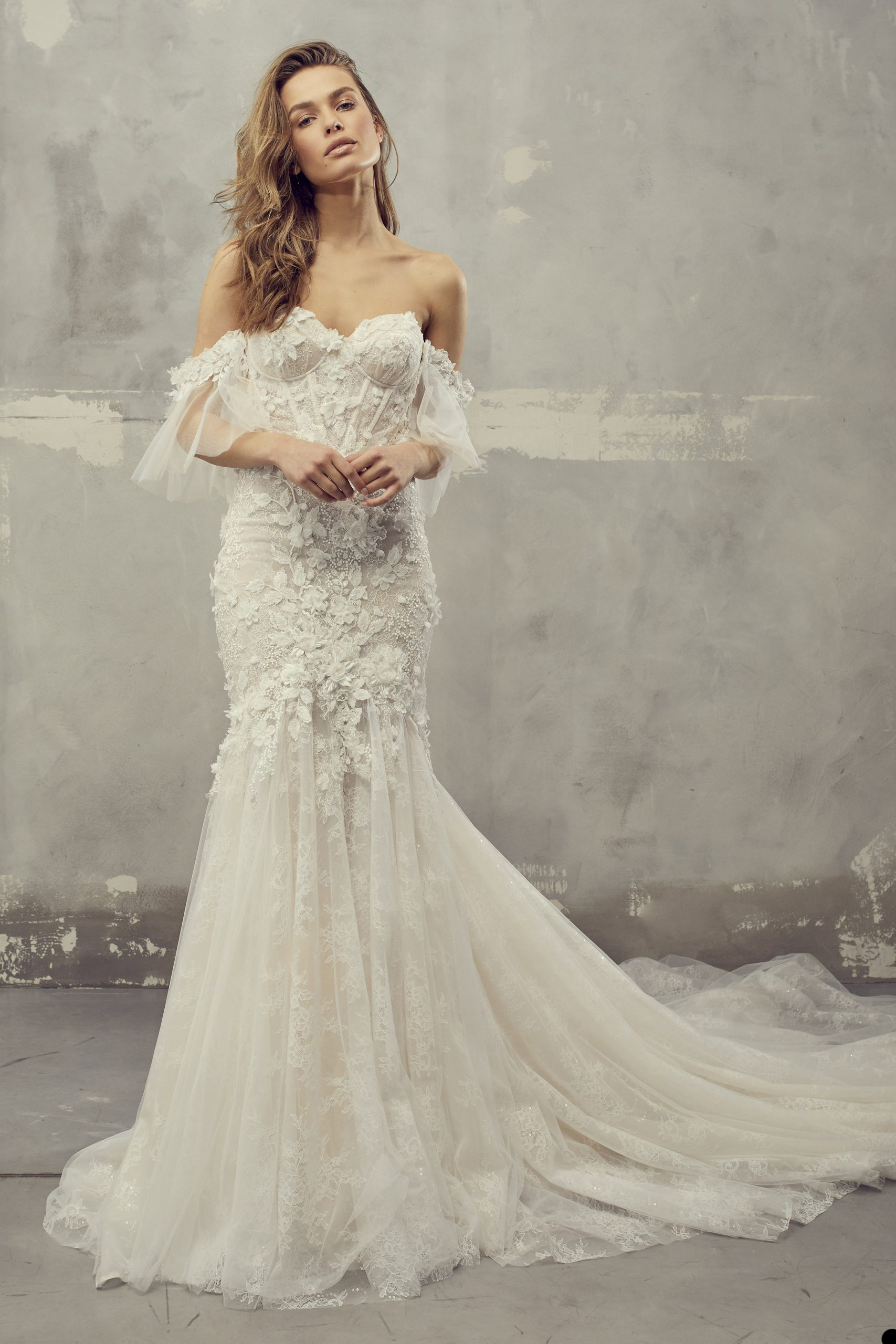 Glamorous Mermaid Wedding Dresses Sweetheart Off The Shoulder D Flower Applicants Layer Tulle Backless Court Gown Custom Made Plus Size Vestidos De No