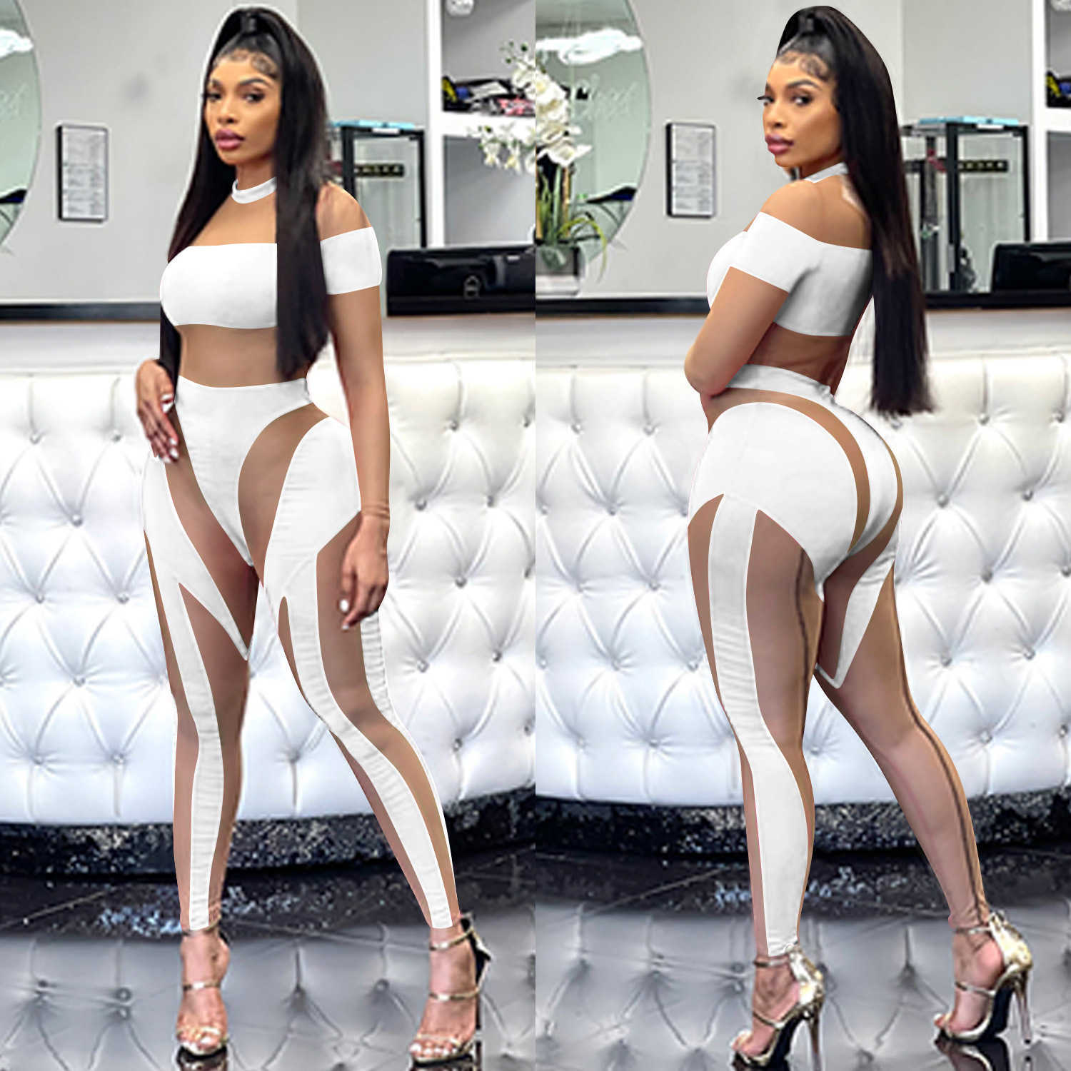 2023 women fashion sexy nightclub tight mesh perspective long sleeved trousers Jumpsuit women's wear jumpsuits for amp rompers