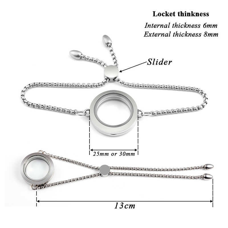 Link Chain URSJEWELRY 316L Stainless Steel 25mm 30mm Twist Locket Bracelet Floating Charm Locket Clear Glass Pendant with Adjustable Chain G230208