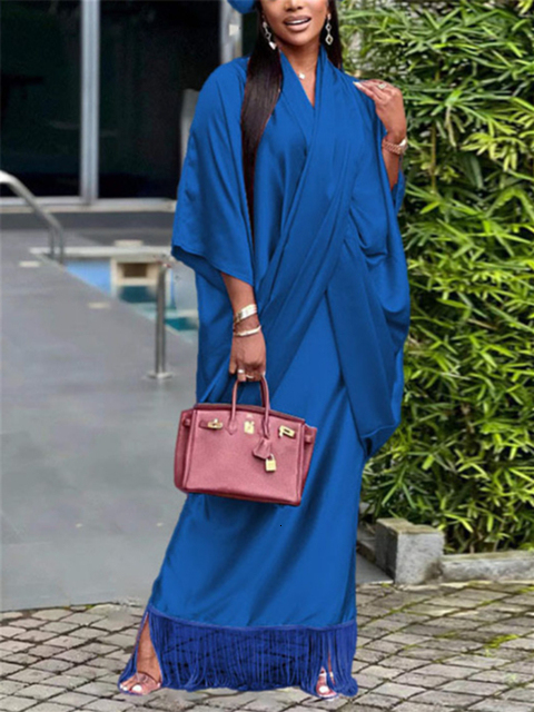 Two Piece Dress Muslim Islamic Abaya for Women 2 Set Loose Crossed Tops and Tassel Hem Sling Inner Suit Party Evening Outfits 230208