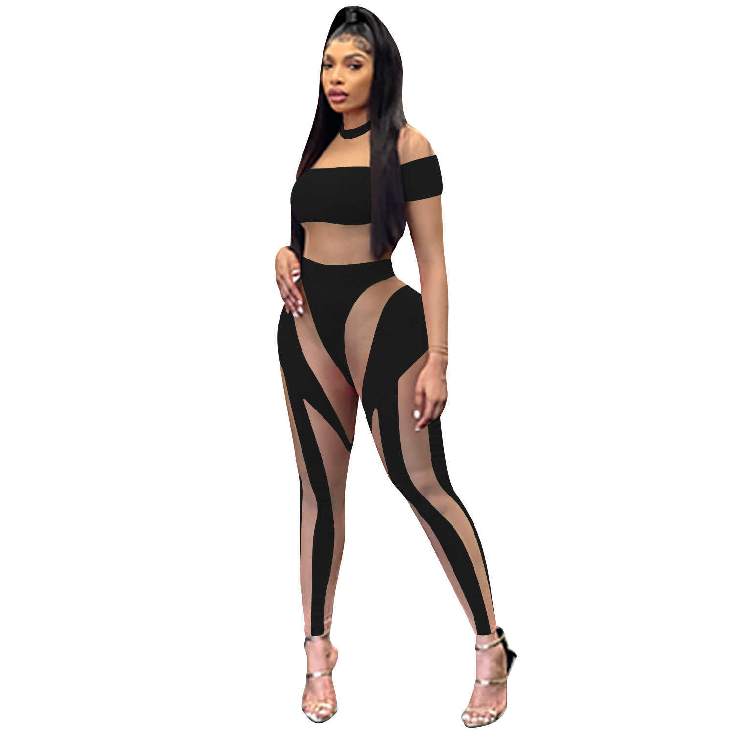 2023 women fashion sexy nightclub tight mesh perspective long sleeved trousers Jumpsuit women's wear jumpsuits for amp rompers