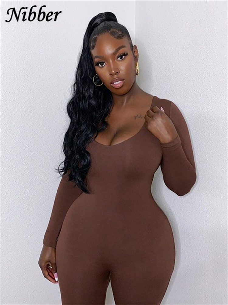 Women's Jumpsuits Rompers Nibber Basic Bodycon Jumpsuit For Womens Clothing Casual Brown Fitness Rompers Y2K Playsuit Activity Streetwear Overall