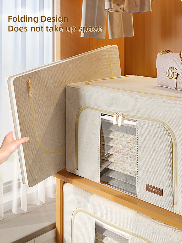 Boxes Bins Joybos Foldable Leather Storage Box for Clothes Large Capacity Quilt Blanket Closet Wardrobe Clothing Home Organizer 230208