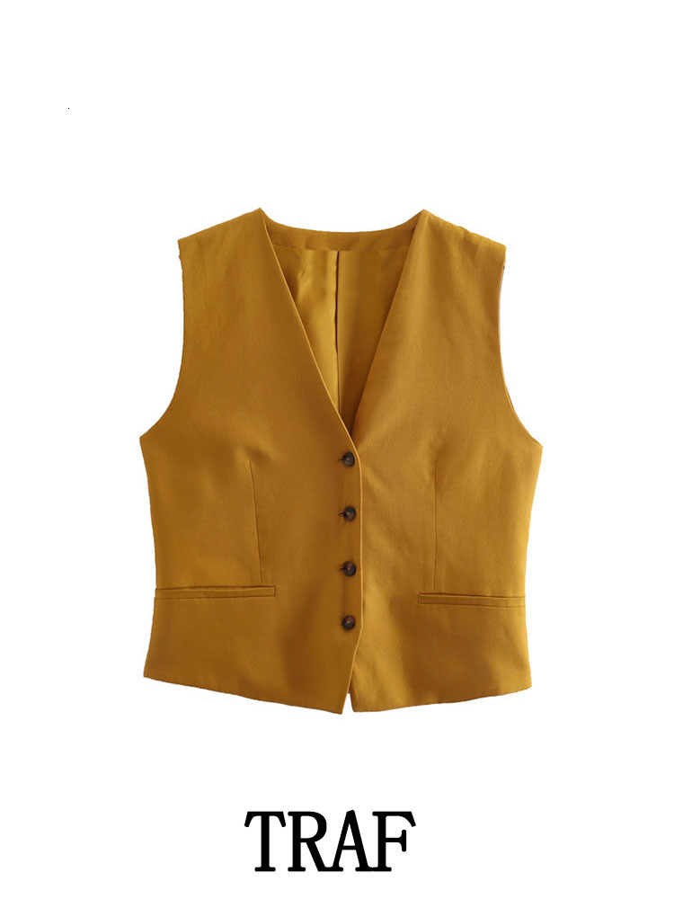 Womens Two Piece Pants TRAF Women 2 Pieces Commute Suit Sets Vest With Pocket Casual Pleated Fashion Office 230209wtt