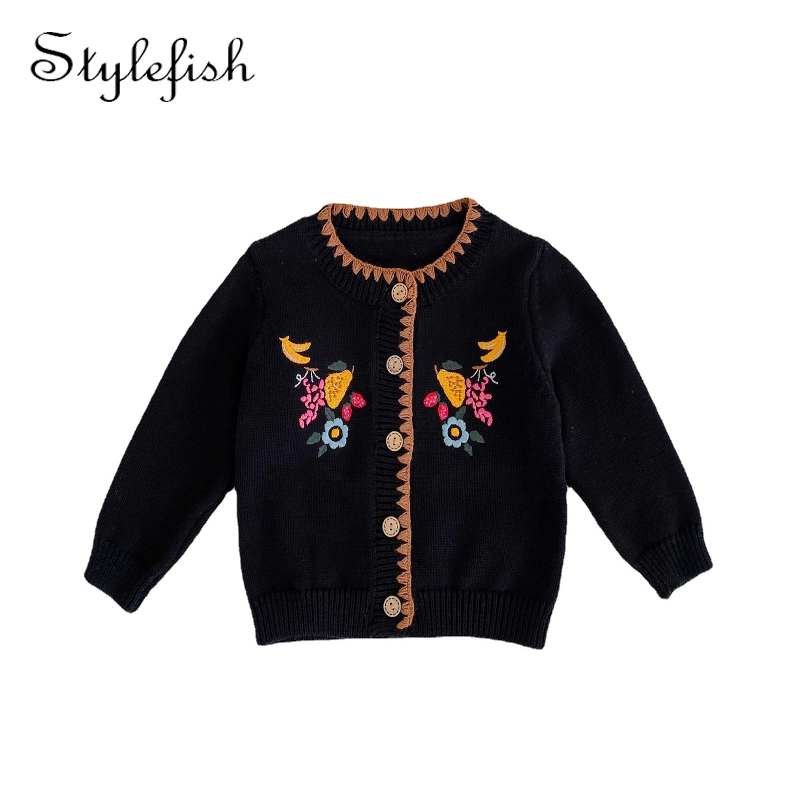 Pullover spring and autumn baby cardigan Baby Flower embroidered coats cotton yarn knitted coat 230209