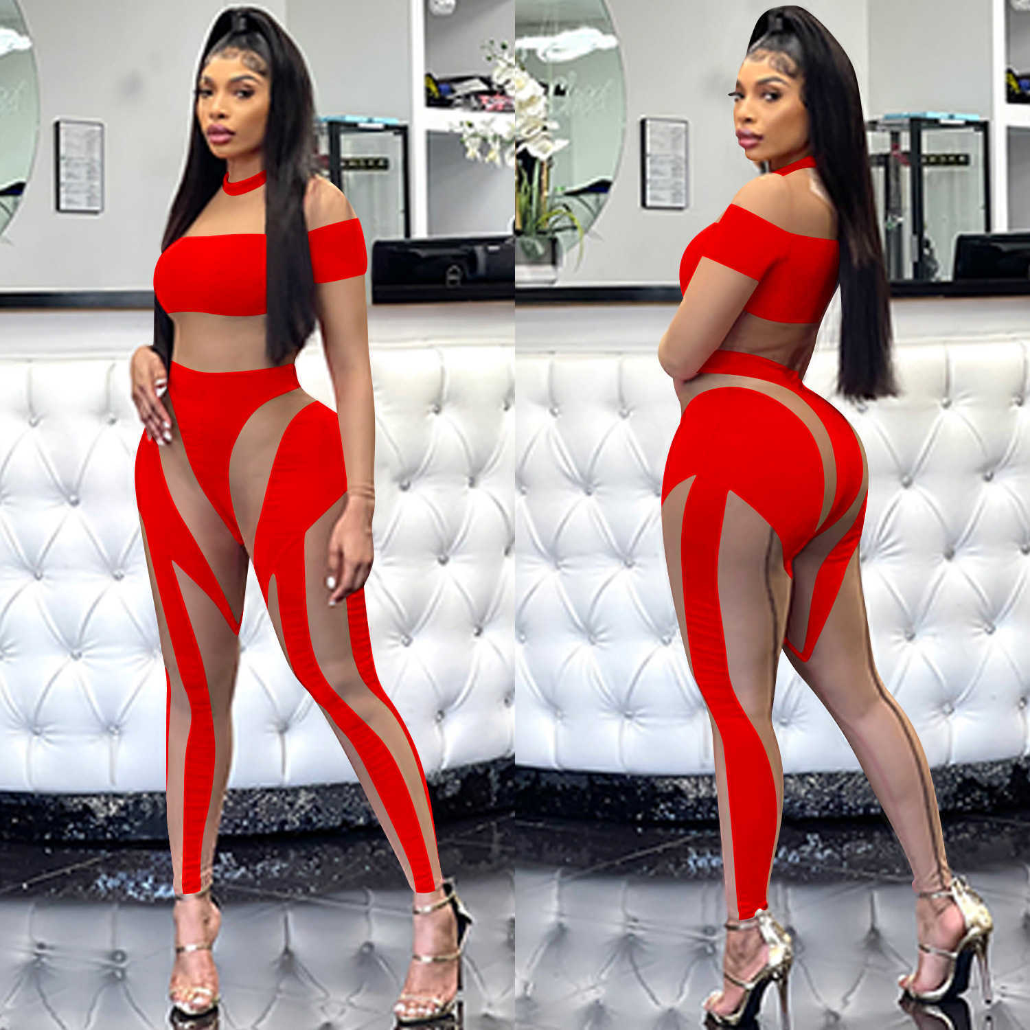 2023 women fashion sexy nightclub tight mesh perspective long sleeved trousers Jumpsuit women's wear jumpsuits for amp rompers