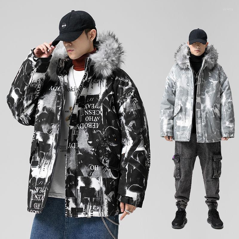Men's Down Printed Graffiti Letter Jackets Hooded Fur Collar Loose Windproof Thicken Padded Coat Casual Winter Warm Jacket Hip-hop, Black
Men's Down Printed Graffiti Letter Jackets Hooded Fur Collar Loose Windproof Thicken Padded Coat Casual Winter Warm Jacket Hip-hop, Black