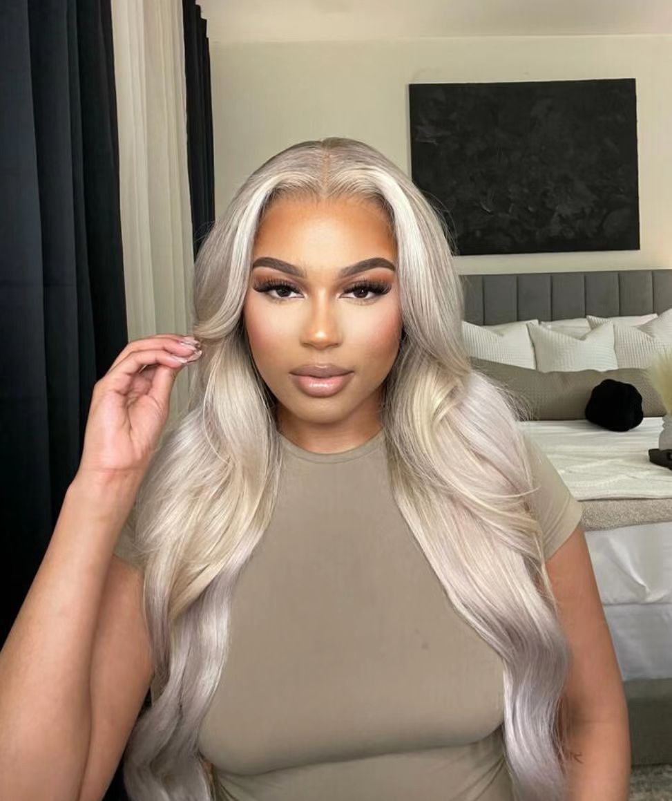 Ombre Ash Blonde Wavy Human Hair Wig Highlight 613 Body Wave 4X4 Lace Front Wigs With Dark Roots, Customize
Ombre Ash Blonde Wavy Human Hair Wig Highlight 613 Body Wave 4X4 Lace Front Wigs With Dark Roots, Customize