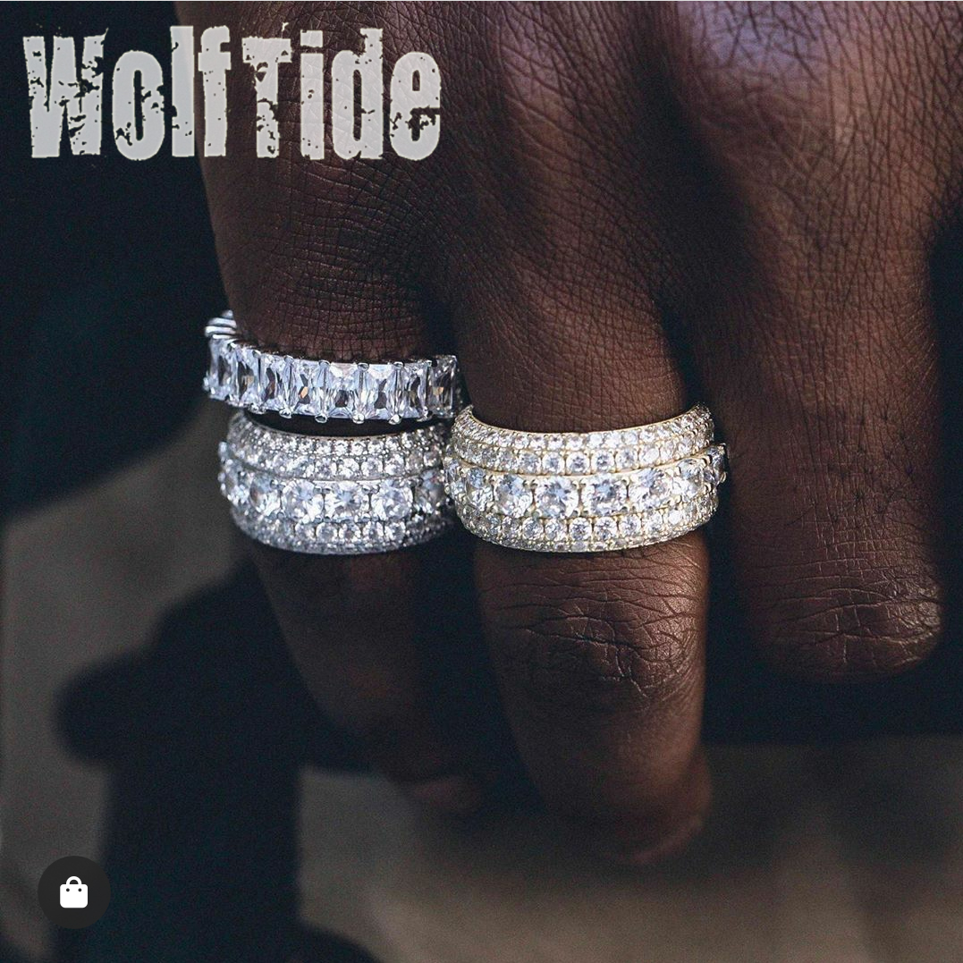 Iced Out Tennis Square Rings with Gift Box for Men Women Lovers Real Gold Plated Pentagram Star Hip Hop Bling CZ Stone Cubic Zirconia Designer Finger 