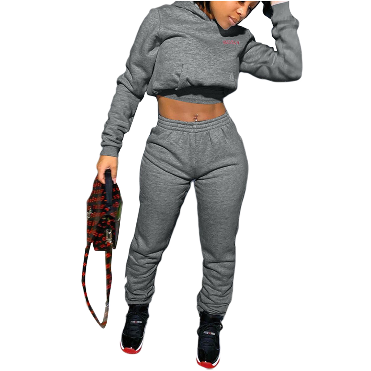 Women's Tracksuits Womens Tracksuits Women Autumn Spring Sweatsuit BODY Letter Print Long Sleeve Hoodies Elastic Waist Pants 2pcsset Warm Tracksu