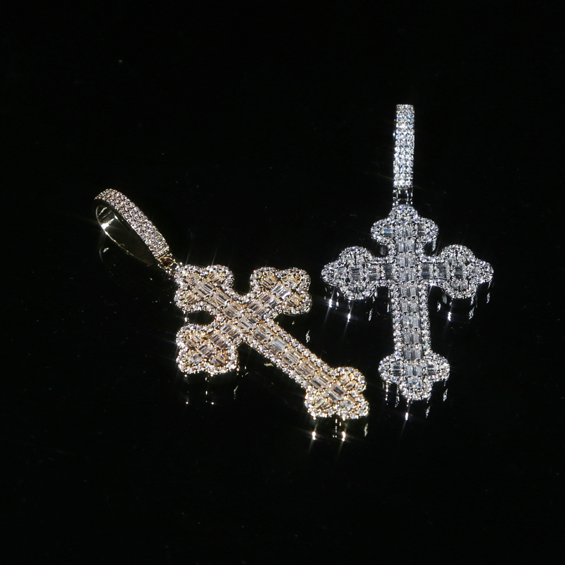 New Men Women Hip Hop Cross Pendant Necklace Full Paved Rectangle Cubic Zircon Rope Chain Iced Out Bling CZ Jewelry