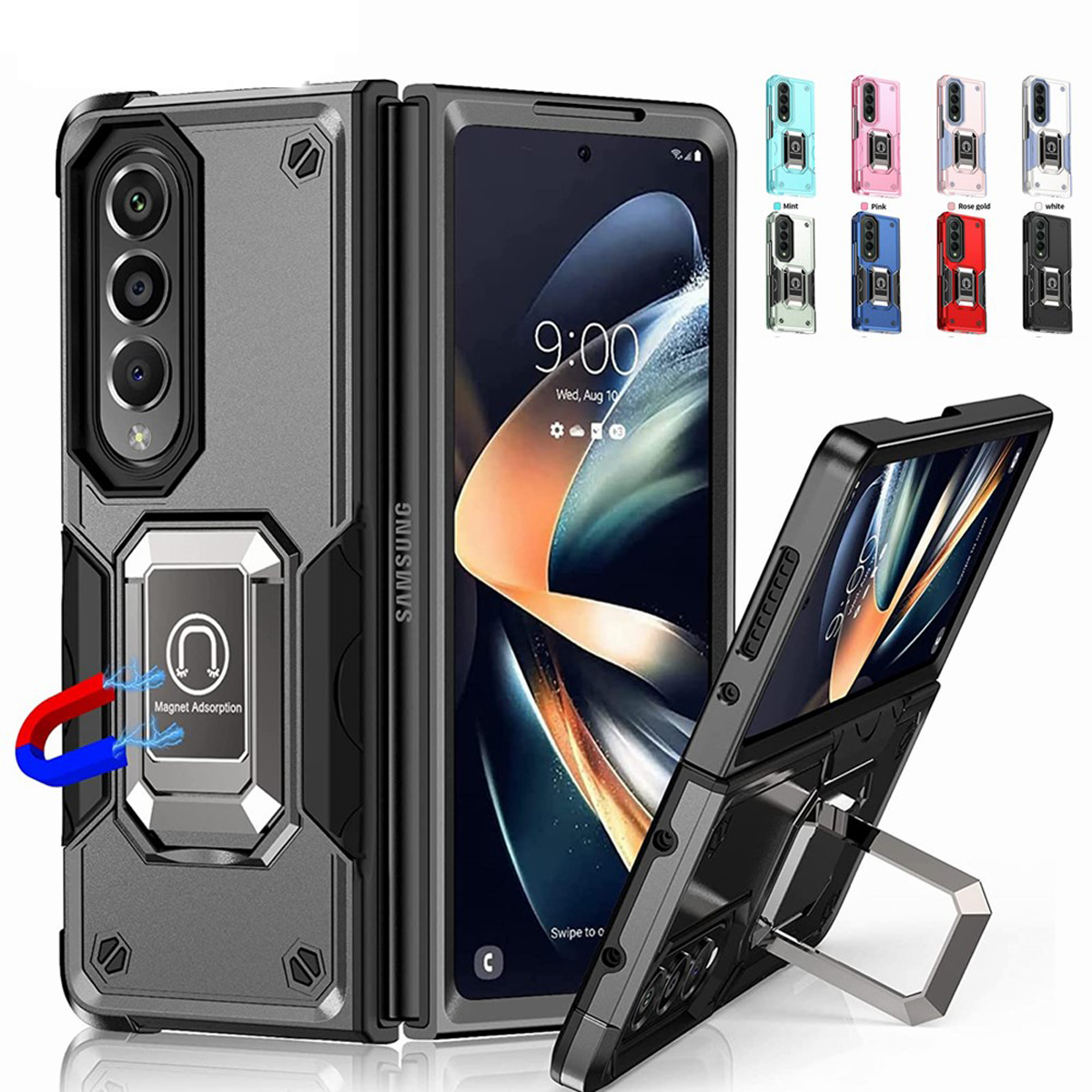 For Samsung Galaxy Z Fold 4 Armor Case With Finger Ring Holder Magnetic Car Mount Military Grade Shockproof Protective Cover For Z Fold4, Green
For Samsung Galaxy Z Fold 4 Armor Case With Finger Ring Holder Magnetic Car Mount Military Grade Shockproof Protective Cover For Z Fold4, Green