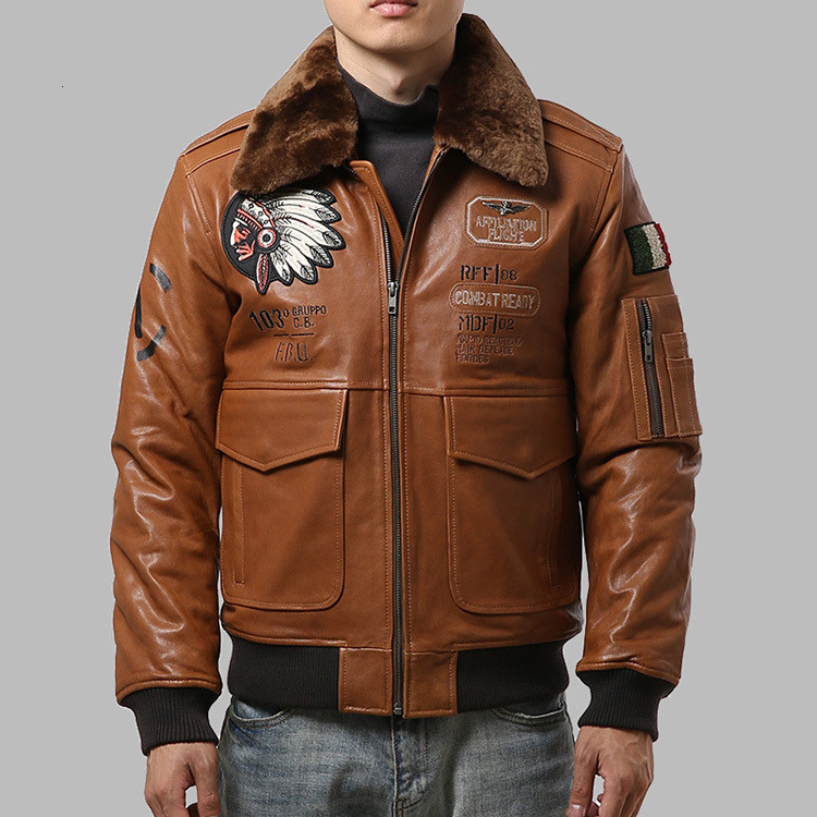 INDIANS Embroidery AVIREXFLY men genuine leather jackets FlGHTER BOMBER UNIT sheepskin leather jackets lapel neck, Brown
INDIANS Embroidery AVIREXFLY men genuine leather jackets FlGHTER BOMBER UNIT sheepskin leather jackets lapel neck, Brown