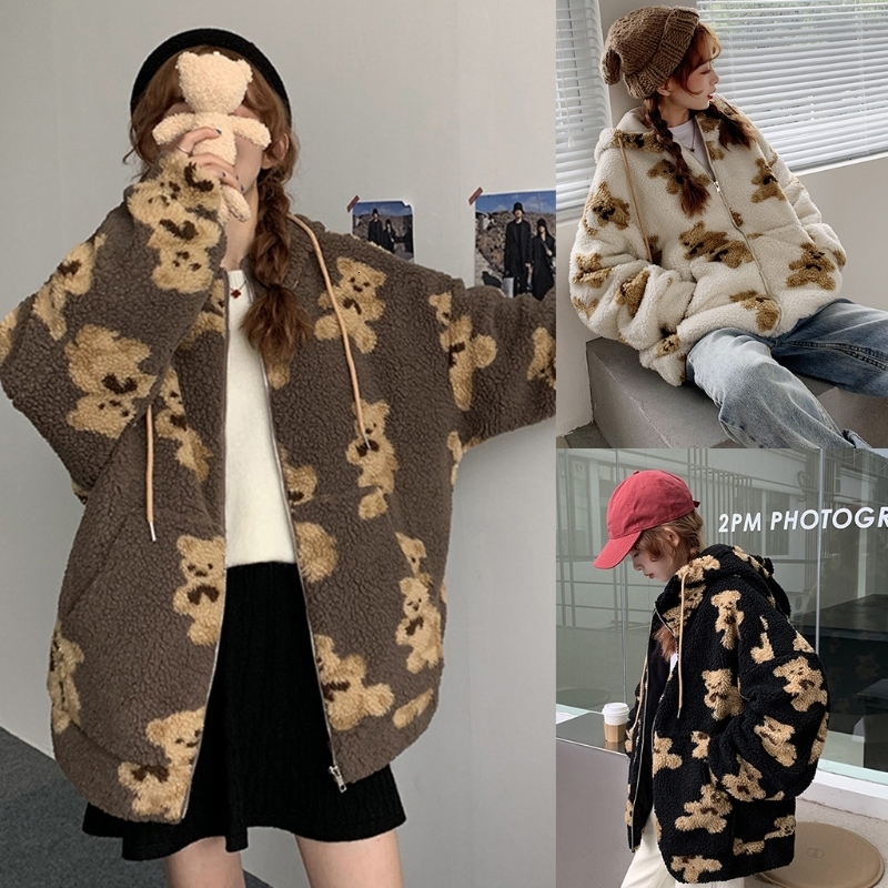 Women s Jackets Hoodies Zipper Teddy Coat Harajuku Loose Kawaii Clothes s Korea Sweatshirt Oversized Hoodie 230208