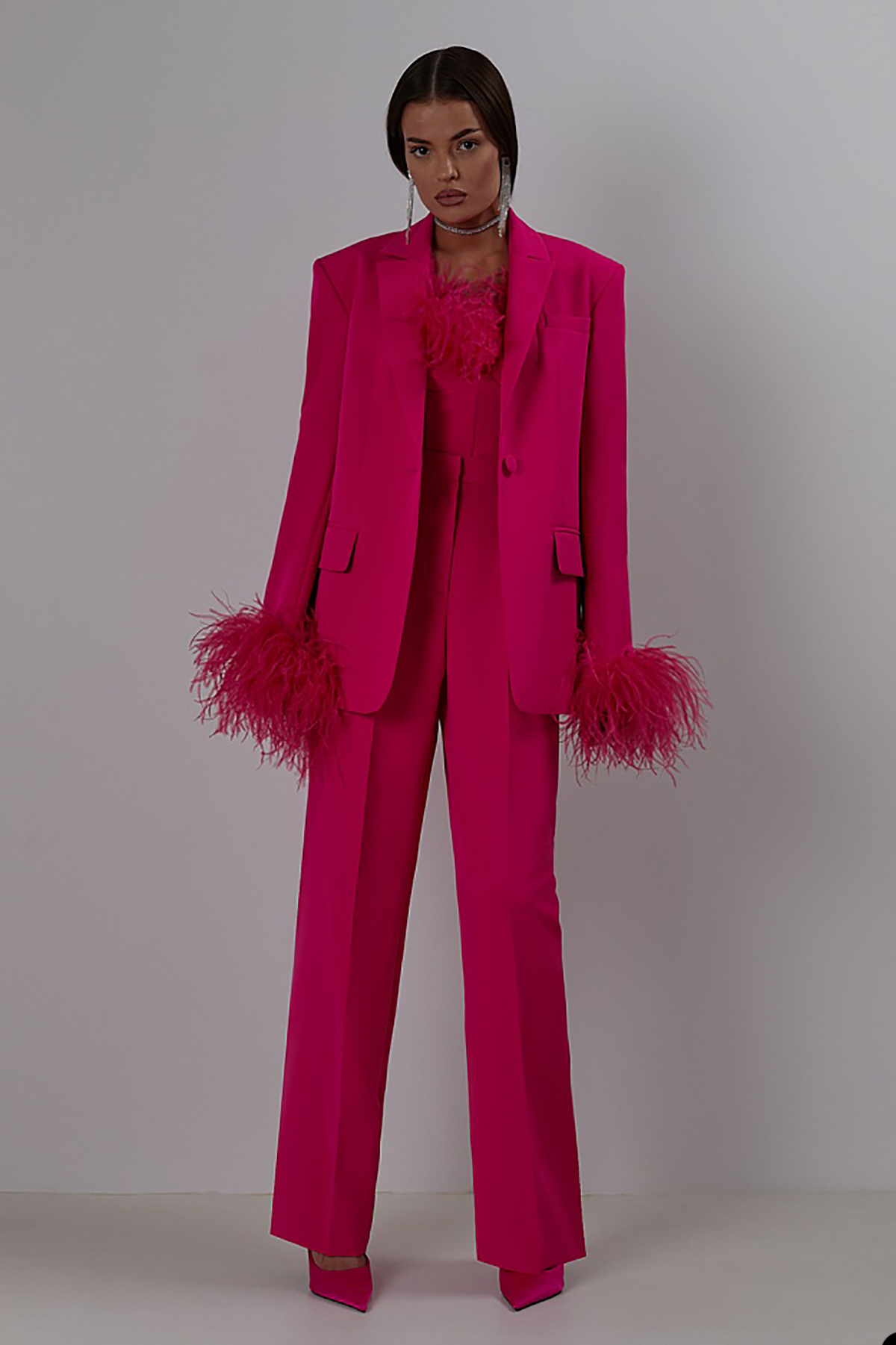 Celebrity Tailored Women Pants Suits Ostrich Feather Evening Party Wear For Wedding Wide Leg 3 Pieces 6660306