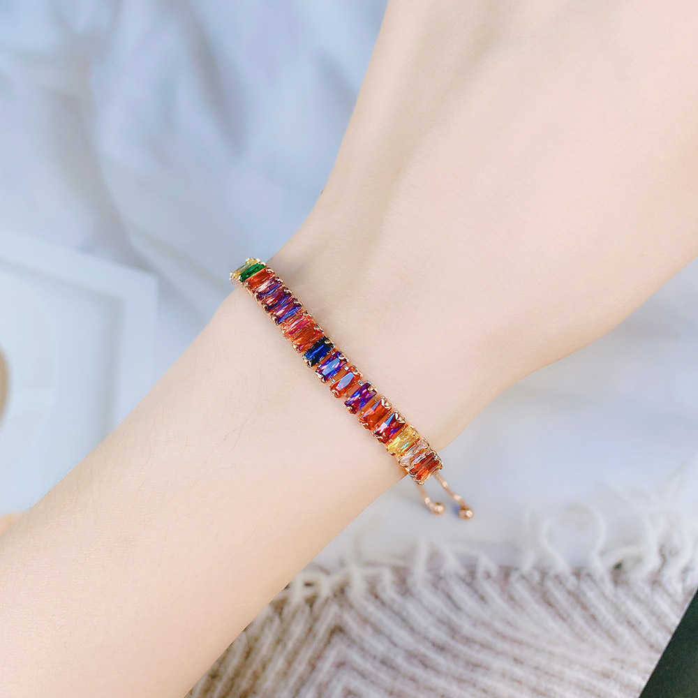Link Chain ZHOUYANG Boho Rainbow Tennis Bracelets For Women Adjustable Women's Bracelet Zircon Jewellry Friend Gift Wholesale Jewery DZH043 G2302