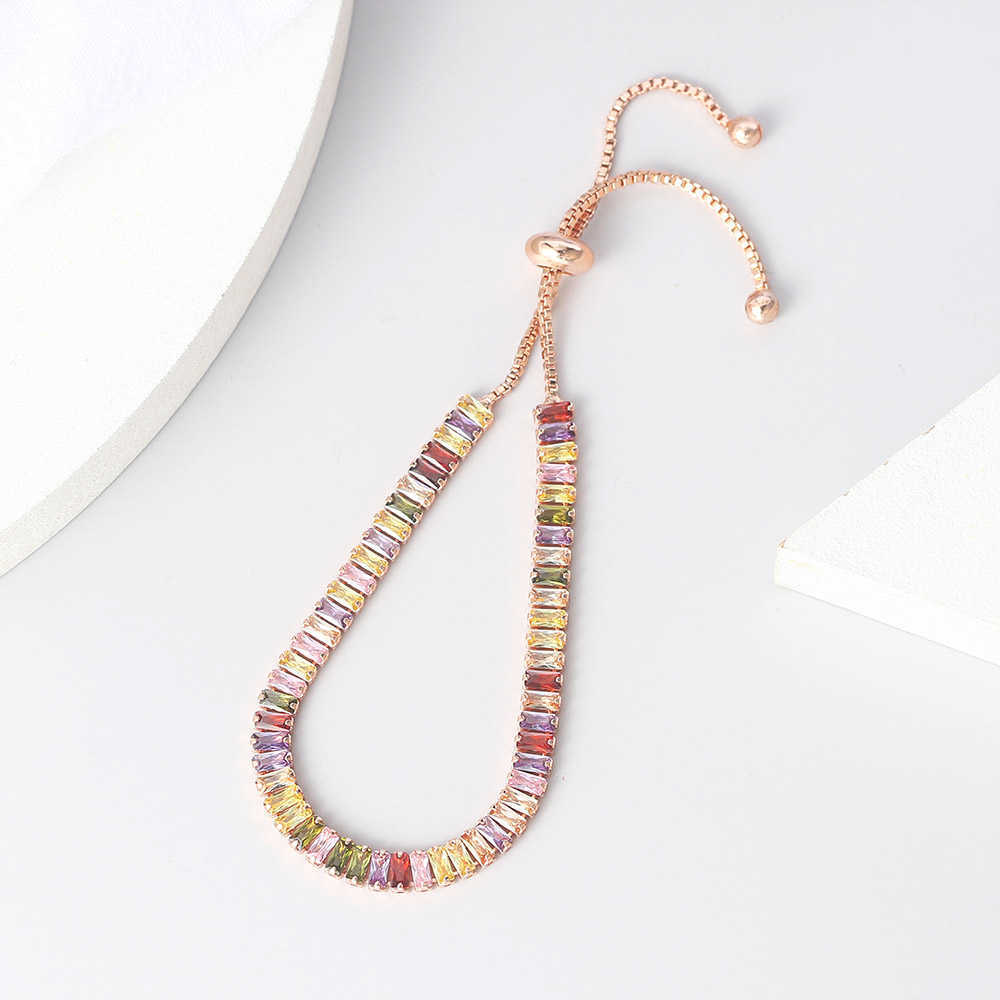 Link Chain ZHOUYANG Boho Rainbow Tennis Bracelets For Women Adjustable Women's Bracelet Zircon Jewellry Friend Gift Wholesale Jewery DZH043 G2302
