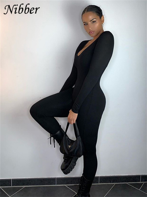 Women's Jumpsuits Rompers Nibber Basic Bodycon Jumpsuit For Womens Clothing Casual Brown Fitness Rompers Y2K Playsuit Activity Streetwear Overall