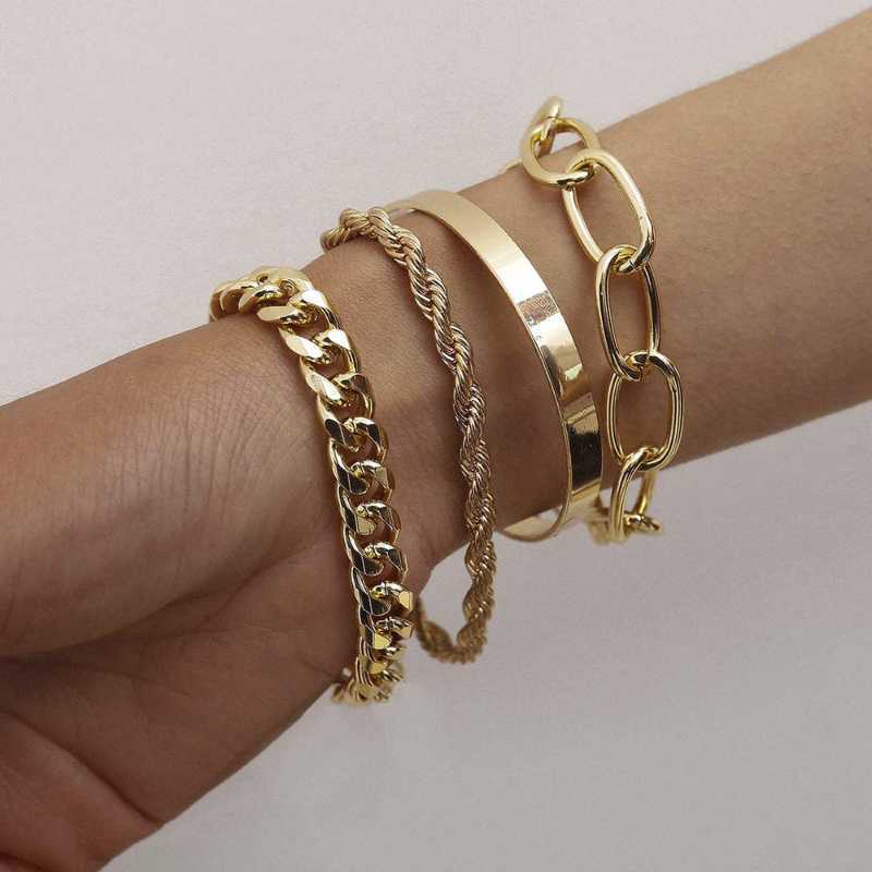 Link Chain 2022 Fashion New Style Women's Jewelry Set Creative Twist Sequin Cuban Gold Bracelet For Women's Party Birthday Gift Jewelry G230