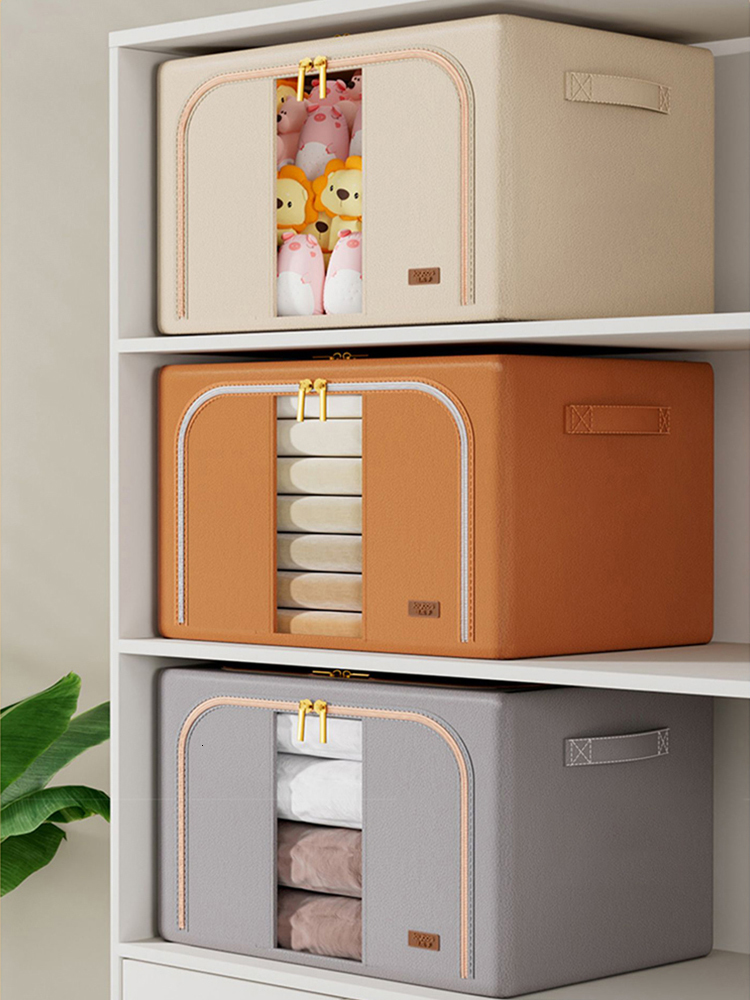 Boxes Bins Joybos Foldable Leather Storage Box for Clothes Large Capacity Quilt Blanket Closet Wardrobe Clothing Home Organizer 230208