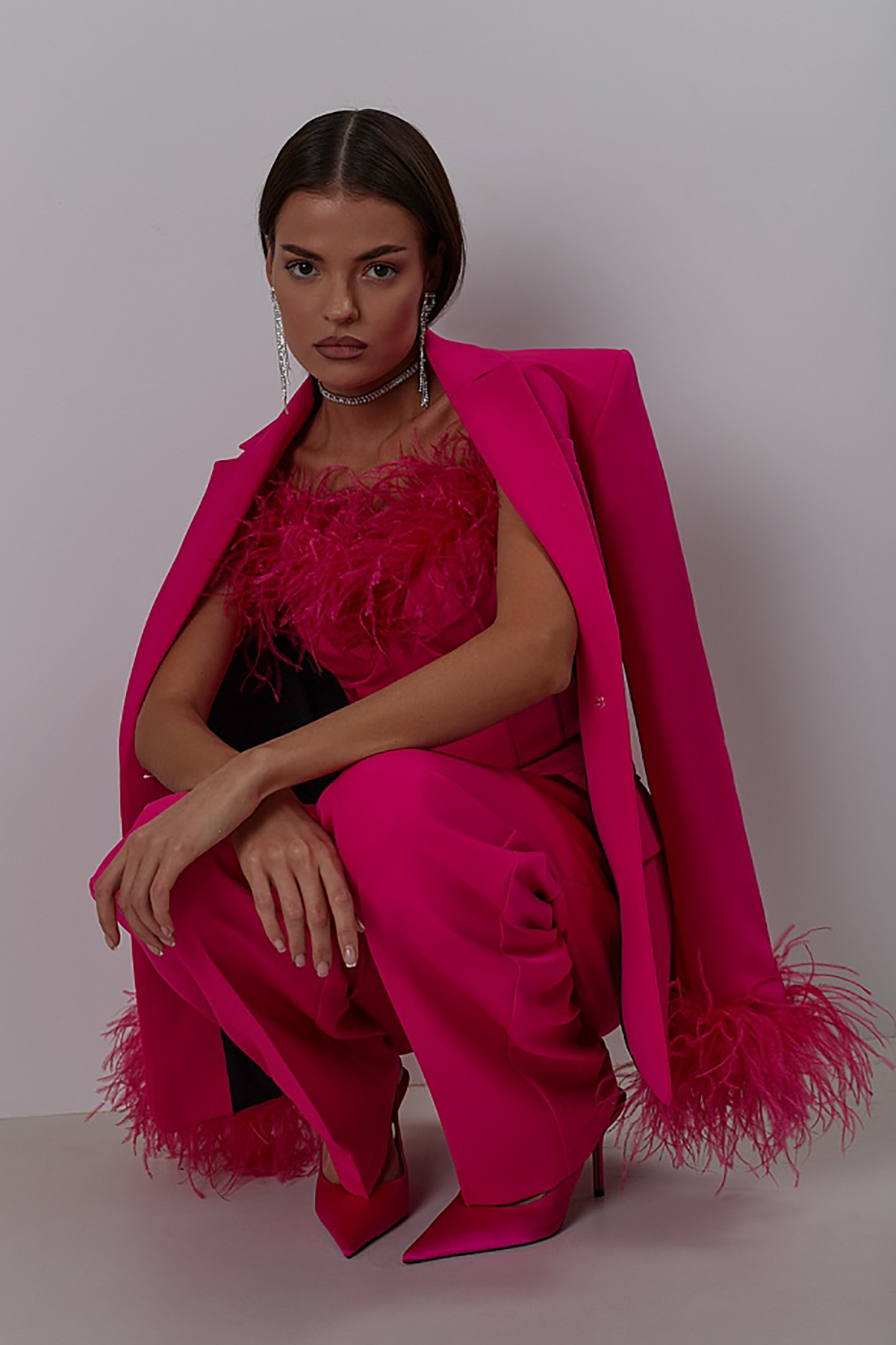 Celebrity Tailored Women Pants Suits Ostrich Feather Evening Party Wear For Wedding Wide Leg 3 Pieces 6660306