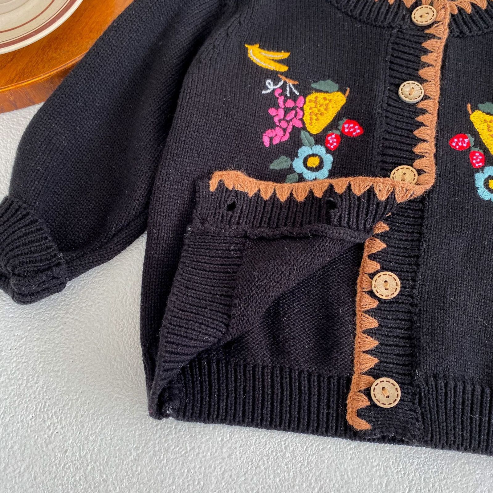 Pullover spring and autumn baby cardigan Baby Flower embroidered coats cotton yarn knitted coat 230209