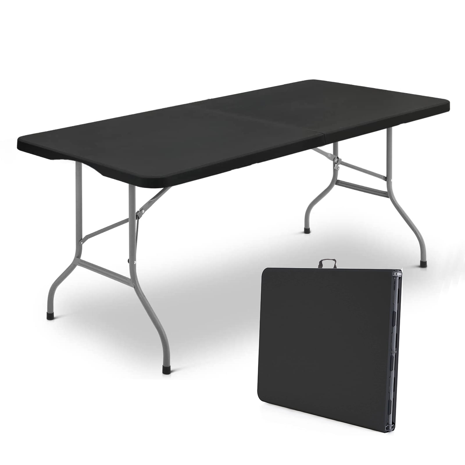 Vebreda 6ft Folding Table Portable Plastic Tables for Party Picnic Camping Black