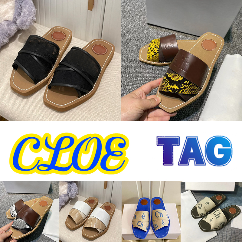 

Designer Slippers Womens Woody Flat mule Slides Sandals Paris CLOE Canvas leather Slipper Beach Slide mules Women luxury Lettering Fabric Slides Summer home Shoes, 19-brown embossed yellow snake