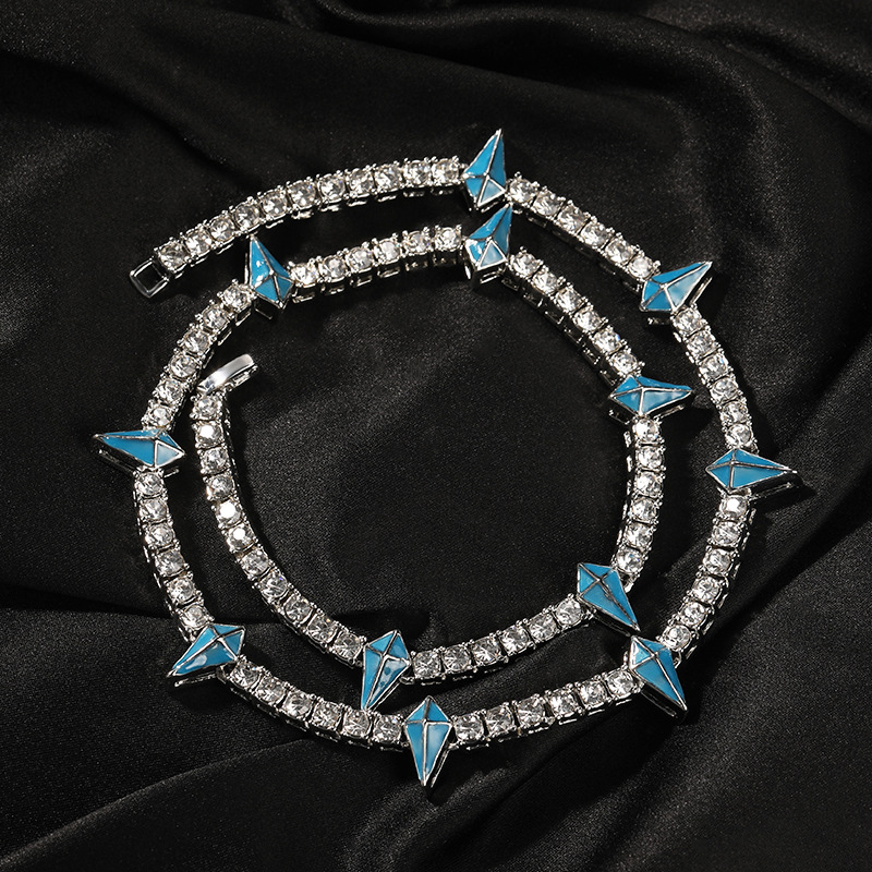 4mm Hip Hop Iced Out Spike Charm Tennis Necklace Full Rhinestone 18k Gold Color Luxury Punk Rock Hip Hop Rapper Night Club Wolf Tide Jewelry Gifts for