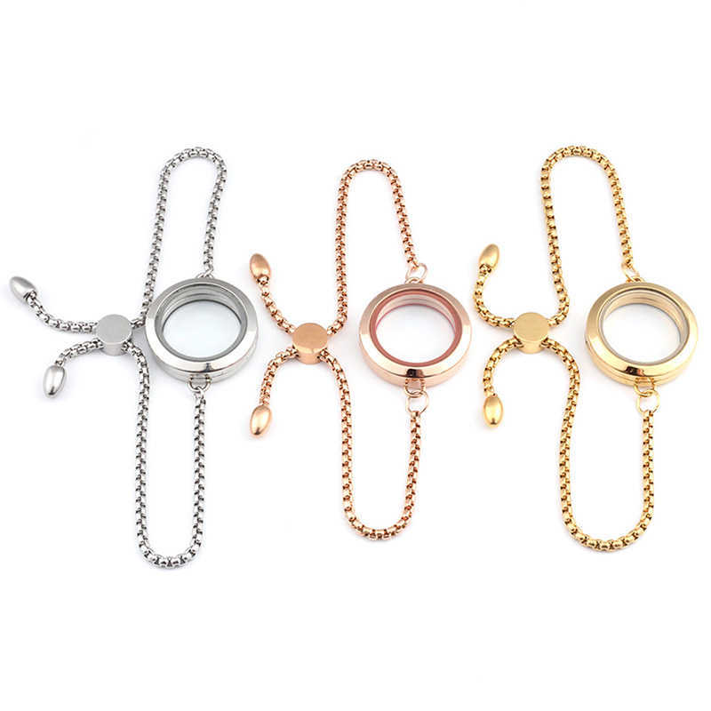 Link Chain URSJEWELRY 316L Stainless Steel 25mm 30mm Twist Locket Bracelet Floating Charm Locket Clear Glass Pendant with Adjustable Chain G230208