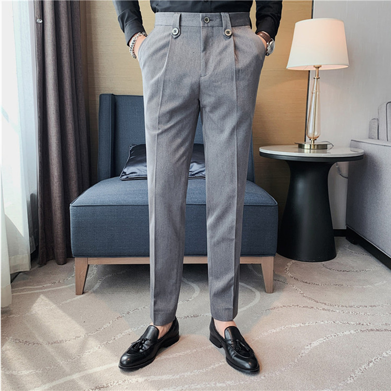 Mens Pants British Style Autumn Solid High Quality Dress Men Slim Fit Casual Office Trousers Formal Social Wedding Party Suit 230209