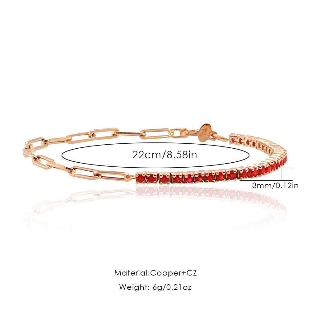 Link Chain Gold Plated Link Color Cubic Zirconia Half Tennis Half Paperclip Bracelet for Women Jewelry Gift for Her Layering Bracelet G230208