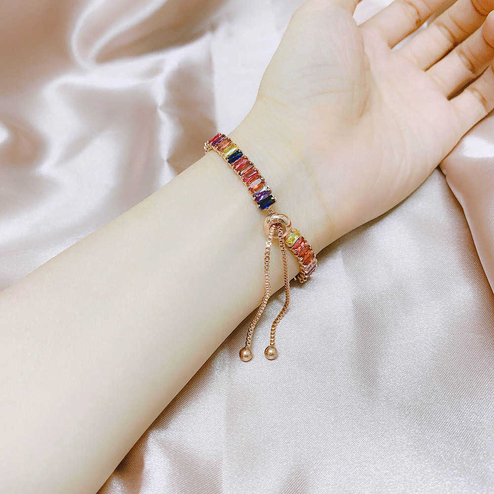 Link Chain ZHOUYANG Boho Rainbow Tennis Bracelets For Women Adjustable Women's Bracelet Zircon Jewellry Friend Gift Wholesale Jewery DZH043 G2302