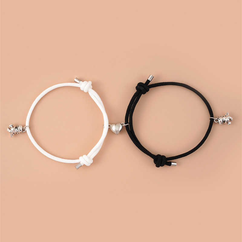 Link Chain 2pc Magnetic Couple Bracelets for Women Men Dinosaur Attraction Pendant Matching Bracelet Lover Gifts for Girlfriend Best Friend G230208