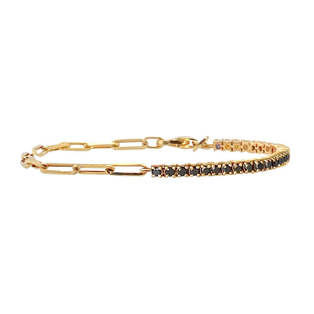 Link Chain Gold Plated Link Color Cubic Zirconia Half Tennis Half Paperclip Bracelet for Women Jewelry Gift for Her Layering Bracelet G230208
