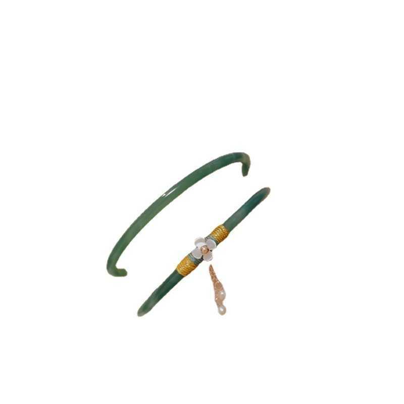 Link Chain 2PCS Natural Green Jade Bangle Bracelet Charm Fashion Thin Accessories Hand-Carved Lucky Amulet Gifts G230208