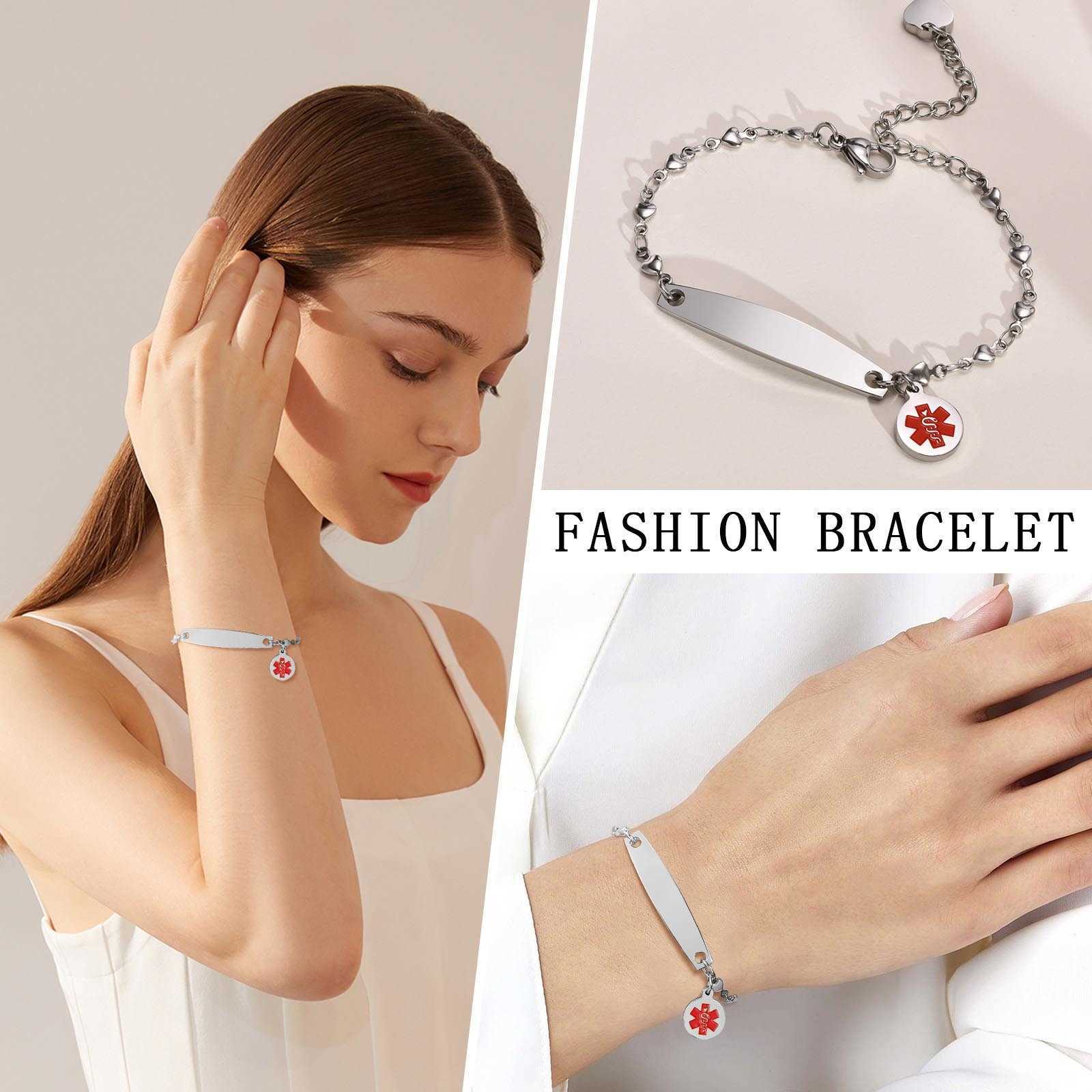 Link Chain Vnox Free Engraving Medical Bracelets for Women Cross Coin Charm Bracelet Custom Disease Therapy Allergy Stainless Steel Bangle G230208