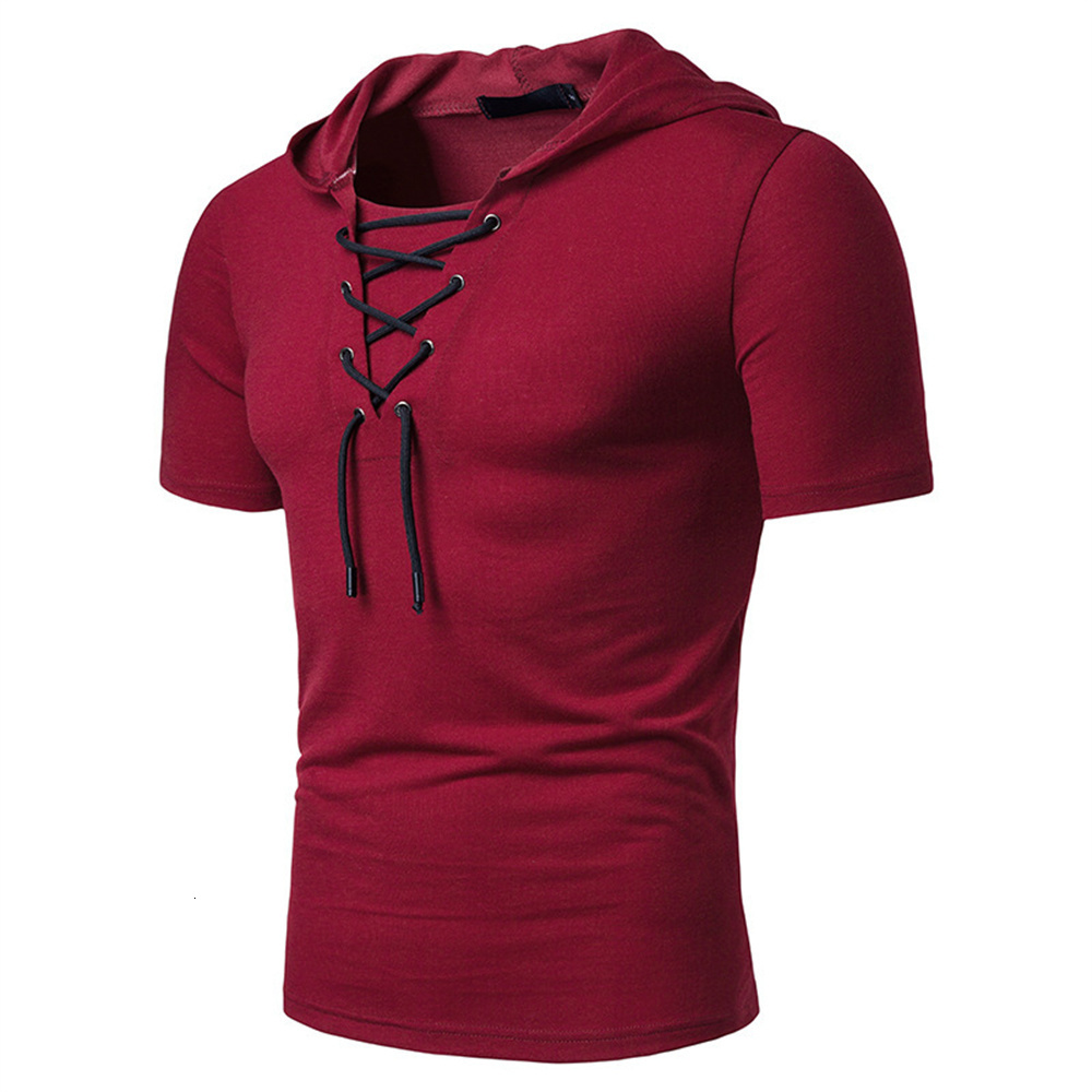 Men s Polos T Shirts Pleated Wrinkled Slim Fit O Neck Short Sleeve Muscle Solid Casual Tops Shirts Summer Basic Tee 230208