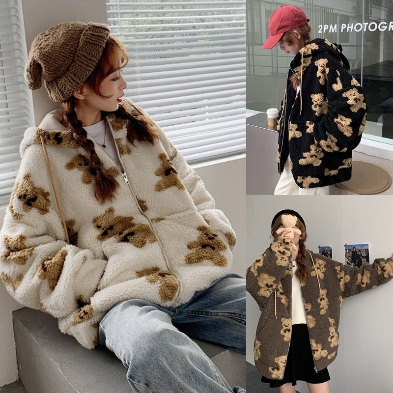 Women s Jackets Hoodies Zipper Teddy Coat Harajuku Loose Kawaii Clothes s Korea Sweatshirt Oversized Hoodie 230208
