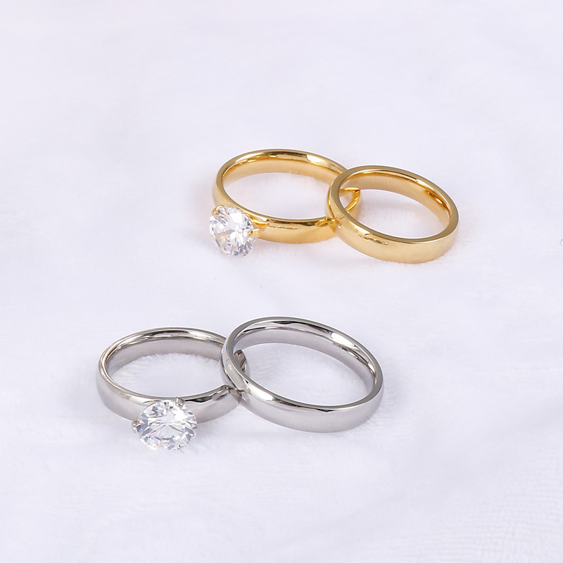 Promise Ring 18k Gold Plated Stainless Steel Couples Engagement Wedding Rings