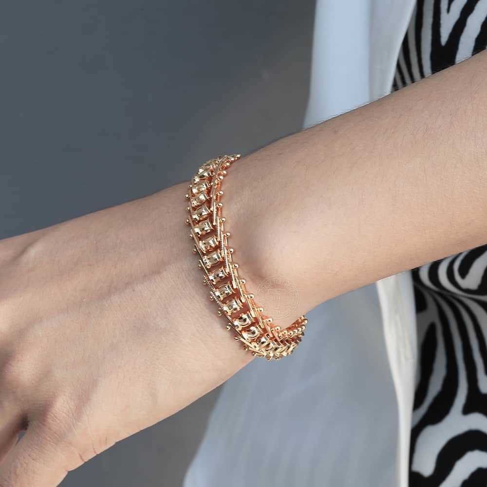 Link Chain Simple 585 Rose Gold Color Bracelet for Women Men Smooth Carved Beads Ball Chain Bangle Jewelry Dropshipping 7.5inch CB28 G230208