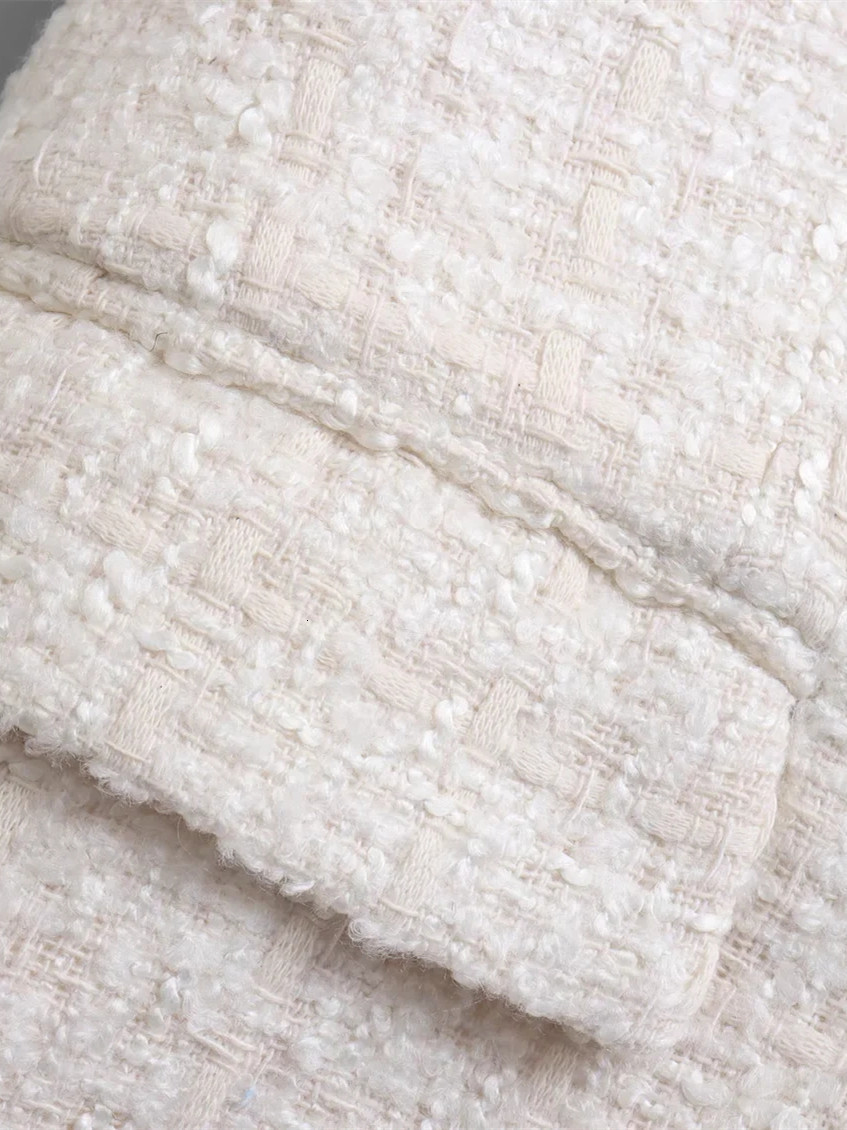 Womens Suits Blazers PTYSIC Beige Tweed Women Blazer Jacket Office Lady Solid Color Double Breasted Button Up Coat Casual Girls Streetwear 230209