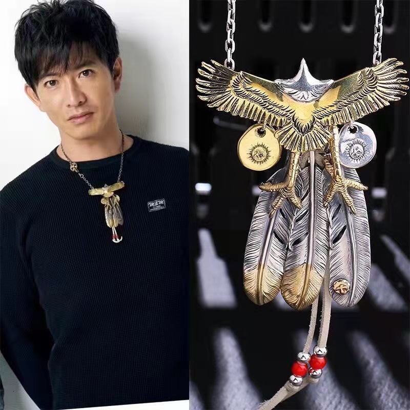 Beaded Necklaces Takahashi Goro Eagle Feather Necklace Women Men's Taijiao Chain Sleeve Chain Sweater Chain Men's 2023 Long 230209