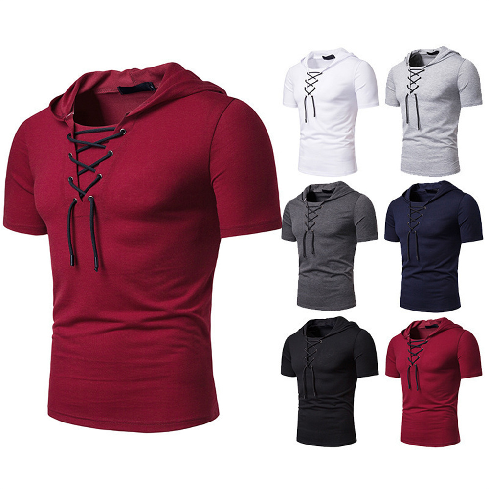 Men s Polos T Shirts Pleated Wrinkled Slim Fit O Neck Short Sleeve Muscle Solid Casual Tops Shirts Summer Basic Tee 230208