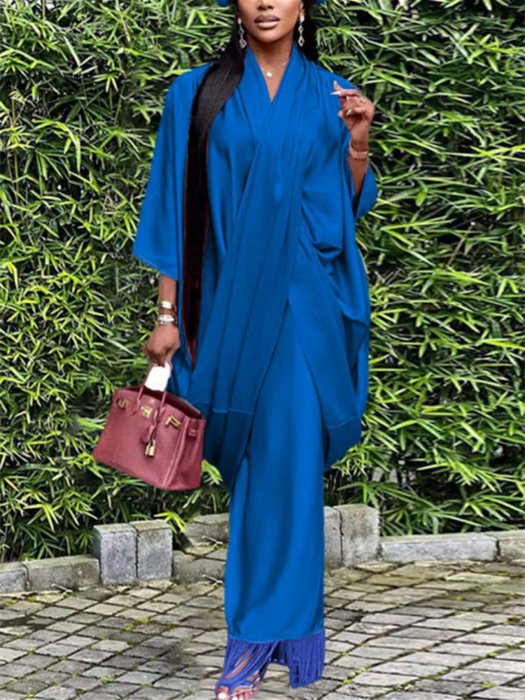 Two Piece Dress Muslim Islamic Abaya for Women 2 Set Loose Crossed Tops and Tassel Hem Sling Inner Suit Party Evening Outfits 230208